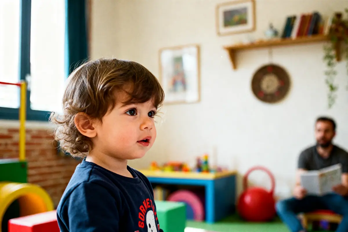 Jeune enfant joue dans une salle d'activité à Toulouse pour enfants de 3 ans