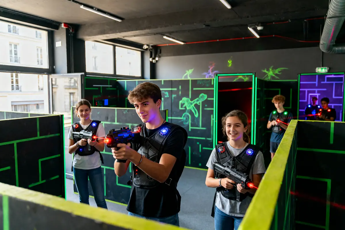 Joueurs en action au laser game Evolution dans le 13ème arrondissement de Paris