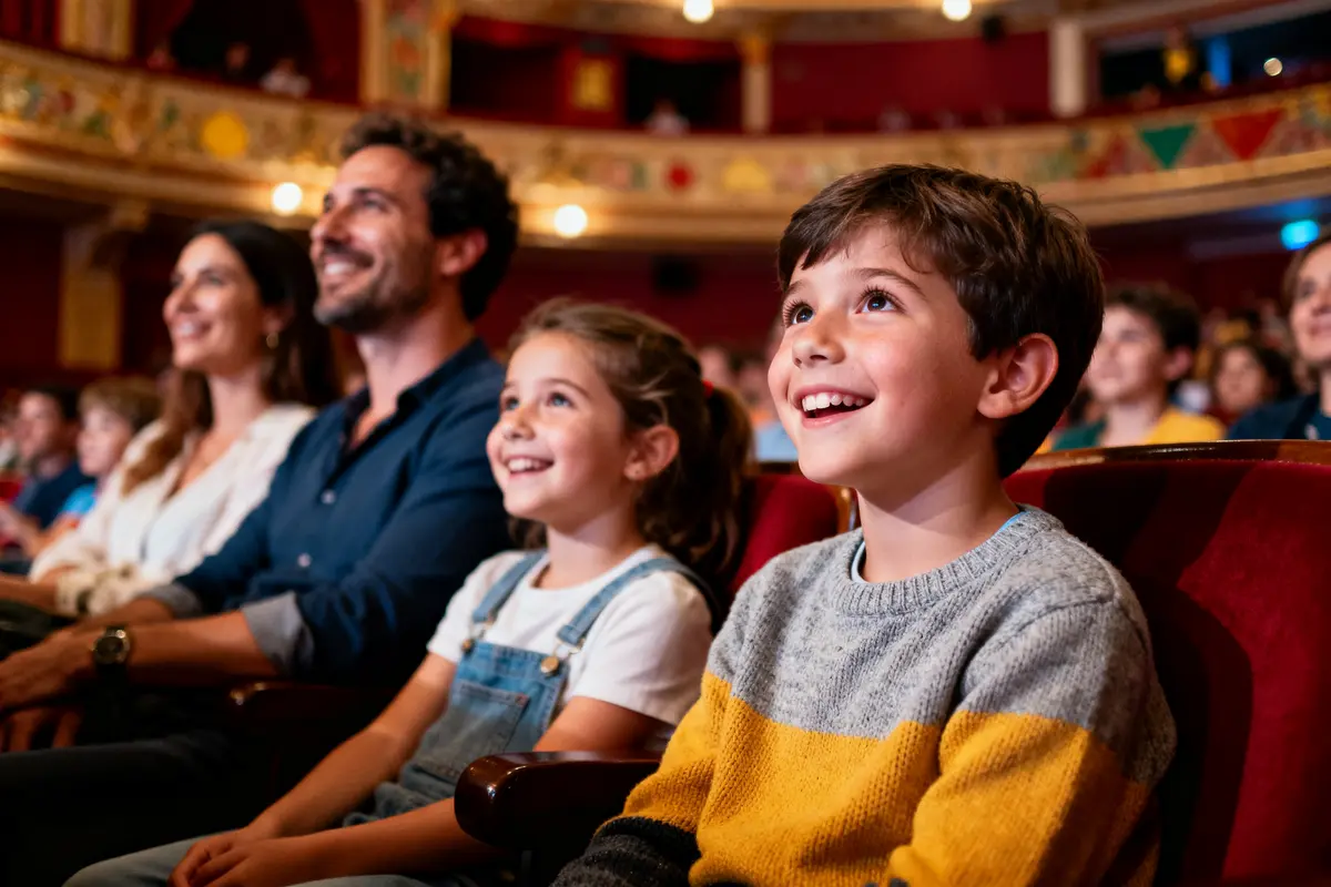 Enfants émerveillés au théâtre lors d'un spectacle pour enfants en 2026