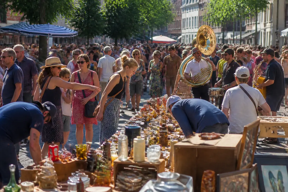 Personnes explorant un marché animé, idée pour que faire à Lille ce week-end